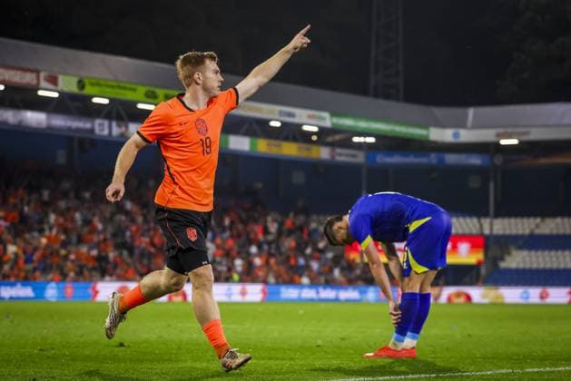 DOETINCHEM , 06-10-2026 , Stadion De Vijverberg , season 2026 2027 , EURO U21, U 21 Qualification football , match between Netherlands U21 and Bosnia and Herzegovina U21 , picture shows Netherlands player Devin Haen scores the 4-0 Netherlands U21 - Bosnia and Herzegovina U21  x207983132x Copyright: