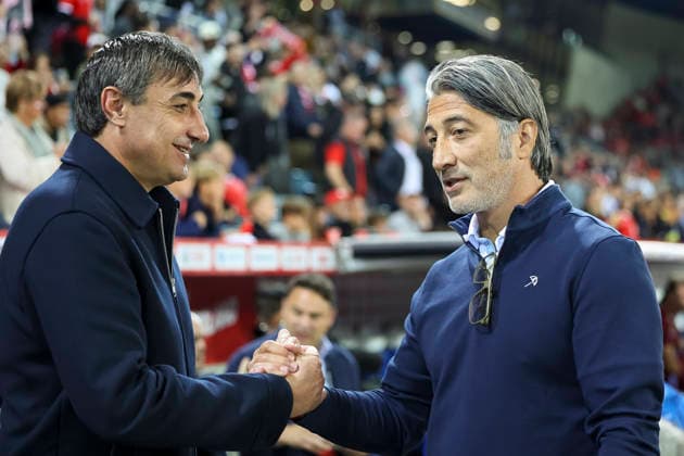 Goce Sedloski (Nordmazedonien, Trainer) und Murat Yakin (Schweiz, Trainer) vor Spielbeginn , Schweiz, UEFA , Nations League, Matchday 4, Schweiz vs. Nordmazedonien, 06.10.2026, Luzern Swissporarena Schweiz Copyright: xGrantxHubbsx