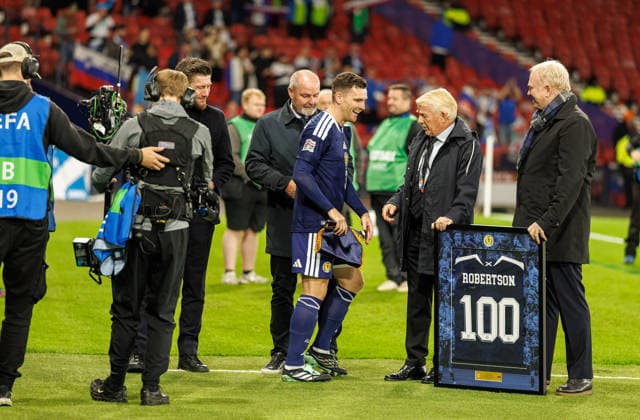 05.10.2026: Scotland v Slovenia: Andy Robertson gets presentation for 100 Scotland caps  Copyright: xWilliexVassx NINTCHDBPICT001113832874