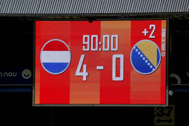 DOETINCHEM - The scoreboard shows the final score of 4-0 during the European Championship, EM, Europameisterschaft Qualifier (Under 21) match between the Netherlands U21, U 21 and Bosnia and Herzegovina U21 at Stadion de Vijverberg on October 6, 2026, in Doetinchem, the Netherlands. WART BRINKERHOF ANP Europees Kampioenschap (Onder 21) 2026 27 xVIxANPxSportx xMarcelxterxBalsxIVx 571699162 originalFilename: 571699162.jpg