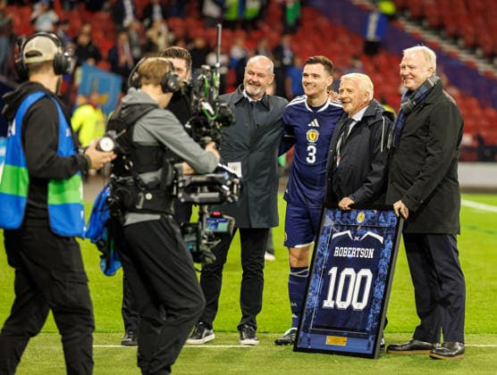 05.10.2026: Scotland v Slovenia: Andy Robertson gets presentation for 100 Scotland caps  Copyright: xWilliexVassx NINTCHDBPICT001113833670