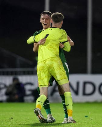 2027 UEFA Under 21 European Qualifier, Munster FA Turner s Cross, Cork 6 10 2026 Republic of Ireland vs England Ireland s Noah Jauny and Oisin Gallagher celebrate after the match Noah Jauny and Oisin Gallagher celebrate after the match 6 10 2026  Copyright: xx AC011295