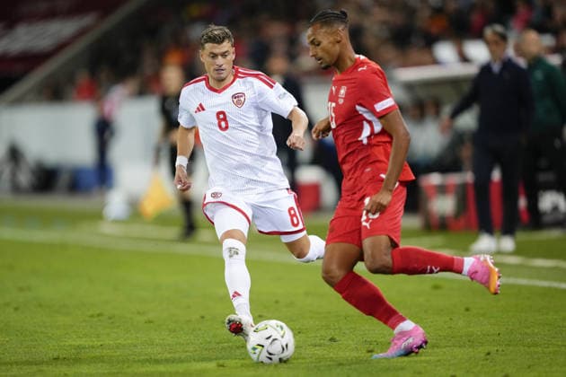 Luzern, Switzerland - October 06: Mohameth Djibril Ibrahima Sow (15 SUI) against Ezgjan Alioski (8 MKD) during the UEFA Nations League match between Switzerland and North Macedonia at thermoplan arena on October 06, 2026 in Luzern, Switzerland. Copyright: xKjetilxWaberx xSPPx Sportspressphoto_SPR247188