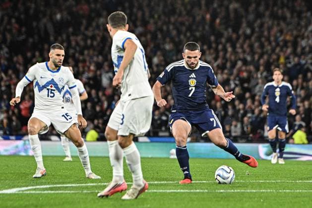 Scotland v Slovenia UEFA Nations League John McGinn of Scotland on the ball during the UEFA Nations League match at Barclays Hampden, Glasgow 06 10 2026 UK Newspapers OUT Copyright: xJamiexJohnstonx FIL-24032-0043