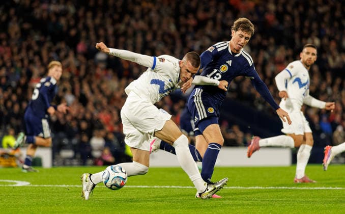 05.10.2026: Scotland v Slovenia: David Zec of Slovenia with Jack Hendry of Scotland  Copyright: xWilliexVassx NINTCHDBPICT001113836218