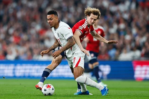 Morgan Rogers of England is tackled by Alex Kral of Czechia England v Czechia, UEFA Nations League, Football, Wembley Stadium, London, UK - 06 Oct 2026London Wembley Stadium United Kingdom  Copyright: xMattxImpey Shutterstockx 17188908bs