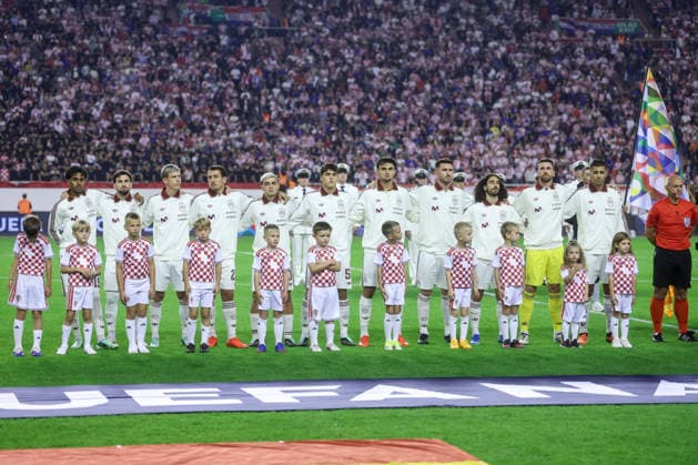 Croatia v Spain - UEFA Nations League 2026 27 Group A3 MD4 Players of Spain line up for national anthems prior to the UEFA Nations League 2026 27 group phase match between Croatia and Spain at Stadion Poljud on October 6, 2026 in Split, Croatia.  SanjinxStrukic PIXSELL