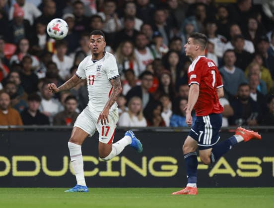 England v Czech Republic, UEFA Nations League, League A - Group 3 London, UK: England v Czech Republic, UEFA Nations League, League A - Group 3, Wembley Stadium. 6 October 2026 Photograph by Marc Aspland for The Times & The Sunday Times Morgan Rogers of England and JiA¿í Sláma Of Czech Republic  Copyright: xMarcxAsplandx NINTCHDBPICT001113838535