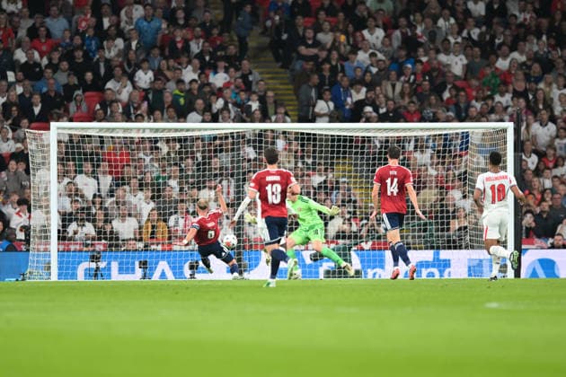 England take the lead in the first half through an own goal from Vladimir Coufal of Czechia after trying to clear a cross from Harry Kane of England during the Nations League match between England and Czechia at Wembley Stadium, London, England on 6 October 2026. Copyright: xPhilxHutchinsonx 45480007