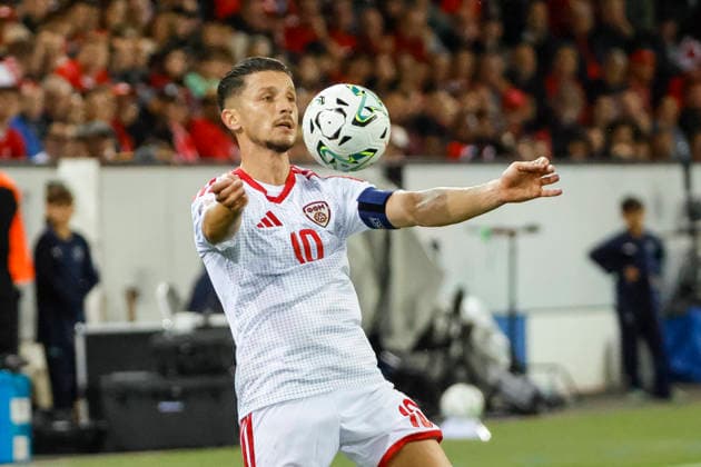 Enis Bardhi (Nordmazedonien, 10) am Ball , Schweiz, UEFA , Nations League, Matchday 4, Schweiz vs. Nordmazedonien, 06.10.2026, Luzern Swissporarena Schweiz Copyright: xGrantxHubbsx