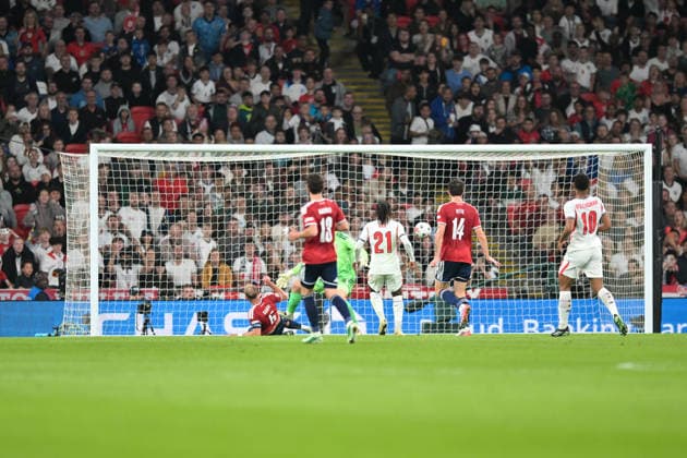England take the lead in the first half through an own goal from Vladimir Coufal of Czechia after trying to clear a cross from Harry Kane of England during the Nations League match between England and Czechia at Wembley Stadium, London, England on 6 October 2026. Copyright: xPhilxHutchinsonx 45480008