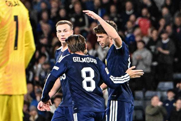 Scotland v Slovenia UEFA Nations League Ryan Christie of Scotland scores his sides first goal of the match and celebrates his goal with teammates during the UEFA Nations League match at Barclays Hampden, Glasgow 06 10 2026 UK Newspapers OUT Copyright: xJamiexJohnstonx FIL-24032-0054