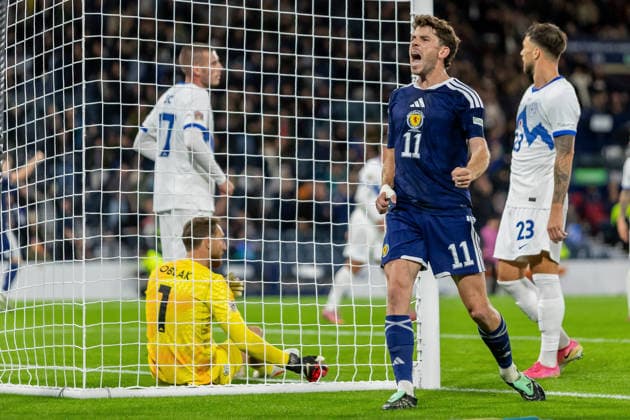Scotland v Slovenia, UEFA Nations League GOAL! 1-0 Ryan Christie of Scotland national team, Nationalteam celebrates the opening goal during the UEFA Nations League League B Group B1 between Scotland and Slovenia. Barclays Hampden, Hampden Park, Glasgow, Scotland. 6 October 2026. Hampden Park Barclays Hampden Glasgow Scotland Editorial use only , Copyright: xColinxPoultneyx PSI-24964-0010