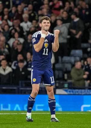 Ryan Christie of Scotland celebrates scoring to give Scotland a 1-0 lead. Scotland v Slovenia, Football, UEFA Nation s League, Group B1, Hampden Park, Glasgow, UK, Hampden Park, Glasgow, Scotland, Scotland, UK - 06 Oct 2026Glasgow Hampden Park Scotland United Kingdom Copyright: xStuartxWallace Shutterstockx 17189021c