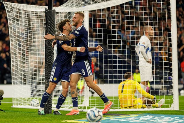 05.10.2026: Scotland v Slovenia: Ryan Christie celeberates with Oliver McBurnie of Scotland  Copyright: xWilliexVassx NINTCHDBPICT001113840788