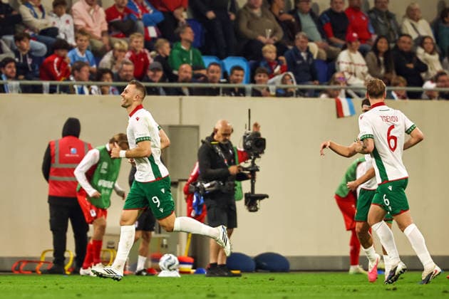 06.10.2026, LUX, Fussball, Herren, Nations League, 4. Spieltag, Luxemburg vs. Bulgarien Atanas Iliev (Bulgarien, 09) trifft zum zwischenzeitlichen 2:0 für Bulgarien Luxembourg Stade de Luxembourg Gasperich Luxembourg Copyright: xNordphoto Schwarzx