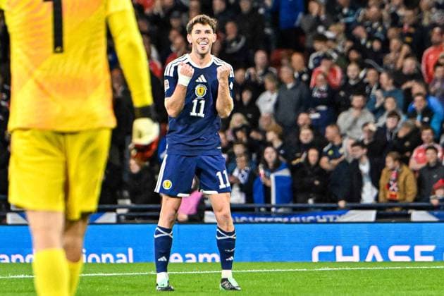 Scotland v Slovenia UEFA Nations League Ryan Christie of Scotland scores his sides first goal of the match and celebrates his goal during the UEFA Nations League match at Barclays Hampden, Glasgow 06 10 2026 UK Newspapers OUT Copyright: xJamiexJohnstonx FIL-24032-0058