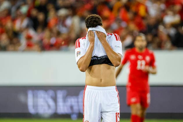 Agon Elezi (Nordmazedonien, 15), Mimik, Gesichtsausdruck, Emotion , Schweiz, UEFA , Nations League, Matchday 4, Schweiz vs. Nordmazedonien, 06.10.2026, Luzern Swissporarena Schweiz Copyright: xGrantxHubbsx