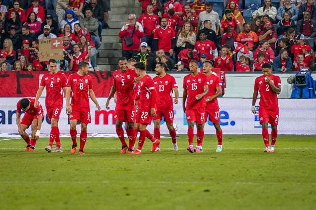 Fussball UEFA Nations League 2026 - 2027, 4. Spieltag - Schweiz vs Nordmazedonien - Thermoplan Arena (Luzern): Tor und Torjubel zum 1:0 durch Fabian Rieder (Schweiz, 22) Freude, Emotionen, Jubel Copyright: xJOERANxSTEINSIEKx