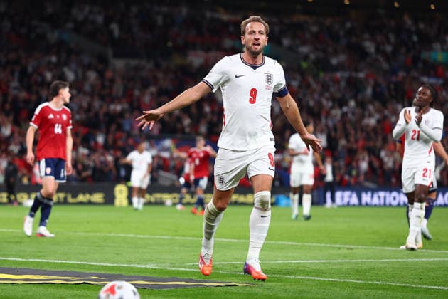 London, England, 6th October 2026. Harry Kane of England celebrates after scoring to make it 2-0 during the England vs Czech Republic UEFA Nations League match at Wembley Stadium, London. Picture credit should read: Paul Terry Sportimage EDITORIAL USE ONLY. No use with unauthorised audio, video, data, fixture lists, club league logos or live services. Online in-match use limited to 120 images, no video emulation. No use in betting, games or single club league player publications. SPI_026_PT_England__Czechia SPI-5055-0026