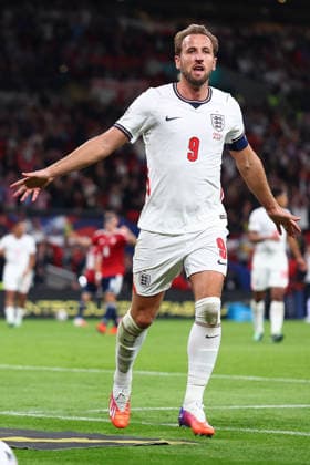 London, England, 6th October 2026. Harry Kane of England celebrates after scoring to make it 2-0 during the England vs Czech Republic UEFA Nations League match at Wembley Stadium, London. Picture credit should read: Paul Terry Sportimage EDITORIAL USE ONLY. No use with unauthorised audio, video, data, fixture lists, club league logos or live services. Online in-match use limited to 120 images, no video emulation. No use in betting, games or single club league player publications. SPI_027_PT_England__Czechia SPI-5055-0027