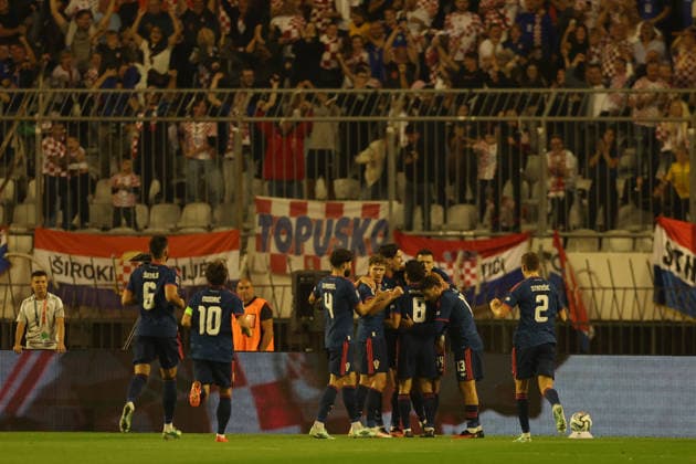 SPLIT, CROATIA - OCTOBER 06: Ivan Perisic of Croatia national team, Nationalteam celebrates with his teammates after scoring the first goal during the UEFA Nations League Group A3 match between Croatia and Spain at Stadion Poljud on October 06, 2026 in Split, Croatia. Photo SFSI Croatia national team v Spain National team - UEFA Nations League 2026 27 Copyright: xSFSIx