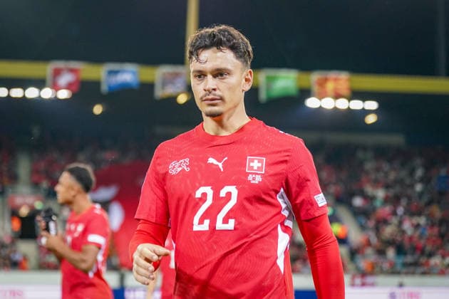 Fussball UEFA Nations League 2026 - 2027, 4. Spieltag - Schweiz vs Nordmazedonien - Thermoplan Arena (Luzern): Fabian Rieder (Schweiz, 22) Mimik, Gesichtsausdruck, Emotion Copyright: xJOERANxSTEINSIEKx