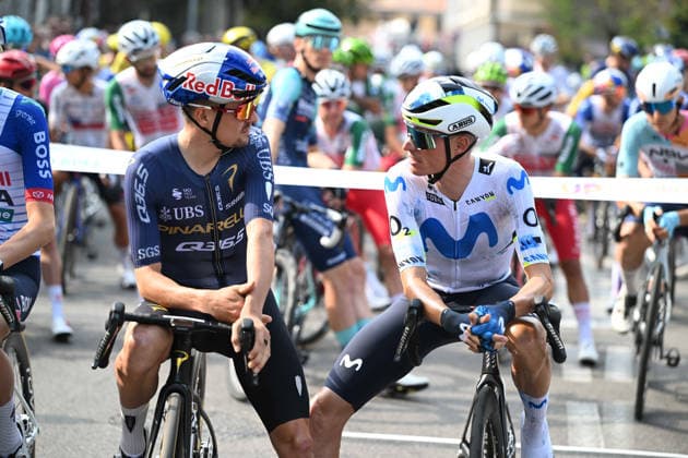 06-10-2026 Tre Valli Varesine; 2026, Pinarello - Q36.5; 2026, Movistar; Pidcock, Thomas; Mas, Enric; Busto Arsizio; 