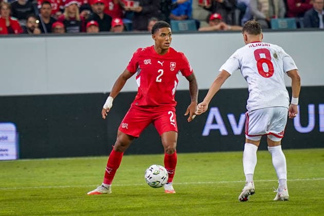 Fussball UEFA Nations League 2026 - 2027, 4. Spieltag - Schweiz vs Nordmazedonien - Thermoplan Arena (Luzern): Sascha Britschgi (Schweiz, 2) Copyright: xJOERANxSTEINSIEKx