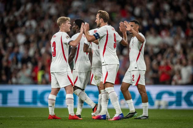 RECORD DATE NOT STATED 6th October 2026; Wembley Stadium, London, England; UEFA Nations League Football, England versus Czech Republic; Harry Kane of England celebrates with his team after scoring past Lukas Hornicek of Czech Republic in the 40th minute to make the score 2-0 GodfreyxPitt