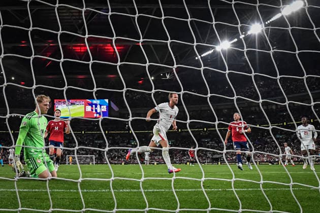 RECORD DATE NOT STATED 6th October 2026; Wembley Stadium, London, England; UEFA Nations League Football, England versus Czech Republic; Harry Kane of England celebrates scoring past Lukas Hornicek of Czech Republic in the 40th minute to make the score 2-0 GodfreyxPitt