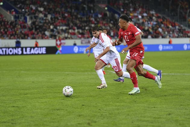 Luzern, Switzerland - October 06: Dan Ndoye (11 SUI) against Dimitar Mitrovski (20 MKD) during the UEFA Nations League match between Switzerland and North Macedonia at thermoplan arena on October 06, 2026 in Luzern, Switzerland. Copyright: xKjetilxWaberx xSPPx Sportspressphoto_SPR247326