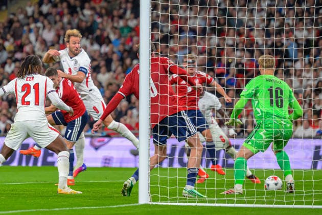 LONDON, ENGLAND OCTOBER 06 - Harry Kane of England scores the team s third goal to make score 3-0 during the UEFA Nations League game between England and Czechia at Wembley Stadium on October 06, 2026 in London, England. (Photo by Keeran Marquis Sports Press Photo) Copyright: xKeeranxMarquis SPPx Sportspressphoto_SPR247329