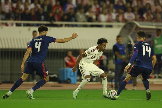 SPLIT, CROATIA - OCTOBER 06: Lamine Yamal of Spain national team, Nationalteam and Josko Gvardiol, Ivan Perisic of Croatia National Team battle for the ball during the UEFA Nations League Group A3 match between Croatia and Spain at Stadion Poljud on October 06, 2026 in Split, Croatia. Photo SFSI Croatia national team v Spain National team - UEFA Nations League 2026 27 Copyright: xSFSIx