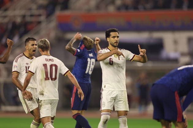 Mikel Merino seen celebrating after scoring goal during Nations League Division A game between National teams of Croatia and Spain (Grzegorz Wajda Ball Raw Images) Zenica Biline Polje Bosnia and Herzegovina Copyright: xGrzegorzxWajdax 0M7A4397