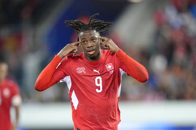 Luzern, Switzerland - October 06: Johan Manzambi (9 SUI) celebrates his goal during the UEFA Nations League match between Switzerland and North Macedonia at thermoplan arena on October 06, 2026 in Luzern, Switzerland. Copyright: xKjetilxWaberx xSPPx Sportspressphoto_SPR247345