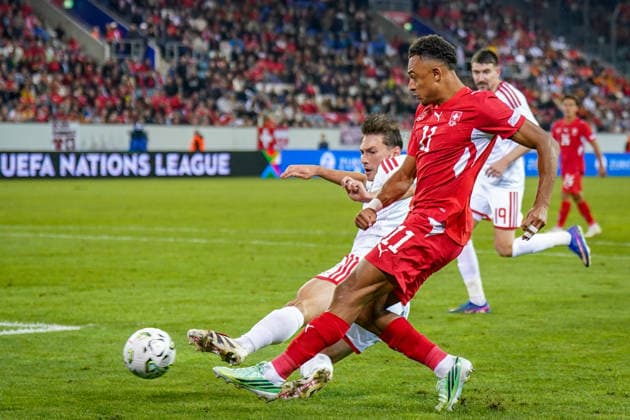 Fussball UEFA Nations League 2026 - 2027, 4. Spieltag - Schweiz vs Nordmazedonien - Thermoplan Arena (Luzern): Dan Ndoye (Schweiz, 11) Copyright: xJOERANxSTEINSIEKx