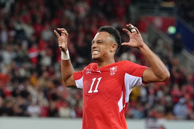 Luzern, Switzerland - October 06: Dan Ndoye (11 SUI) celebrates his goal during the UEFA Nations League match between Switzerland and North Macedonia at thermoplan arena on October 06, 2026 in Luzern, Switzerland. Copyright: xKjetilxWaberx xSPPx Sportspressphoto_SPR247354