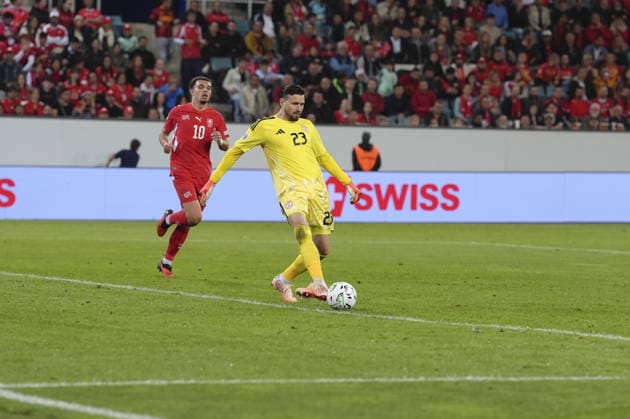 Luzern, Switzerland - October 06: Stole Dimitrievski (Goalkeeper 23 MKD) during the UEFA Nations League match between Switzerland and North Macedonia at thermoplan arena on October 06, 2026 in Luzern, Switzerland. Copyright: xKjetilxWaberx xSPPx Sportspressphoto_SPR247356