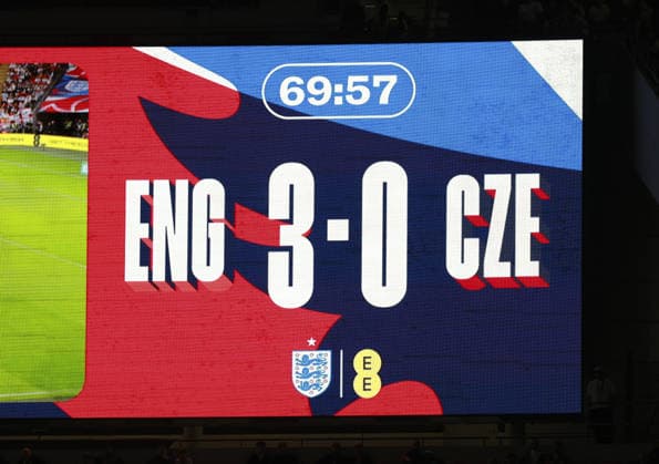 England v Czech Republic, UEFA Nations League, League A - Group 3 London, UK: England v Czech Republic, UEFA Nations League, League A - Group 3, Wembley Stadium. 6 October 2026 Photograph by Marc Aspland for The Times & The Sunday Times scoreboard  Copyright: xMarcxAsplandx NINTCHDBPICT001113853524