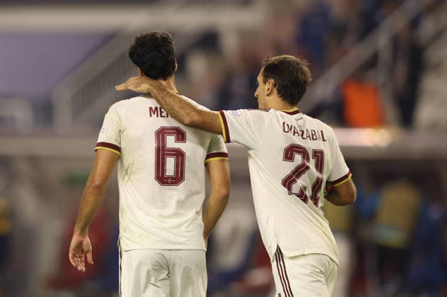 SPLIT, CROATIA - OCTOBER 06: Mikel Merino of Spain national team, Nationalteam celebrates with Mikel Oyarzabal after scoring a goal during the UEFA Nations League Group A3 match between Croatia and Spain at Stadion Poljud on October 06, 2026 in Split, Croatia. Photo SFSI Croatia national team v Spain National team - UEFA Nations League 2026 27 Copyright: xSFSIx