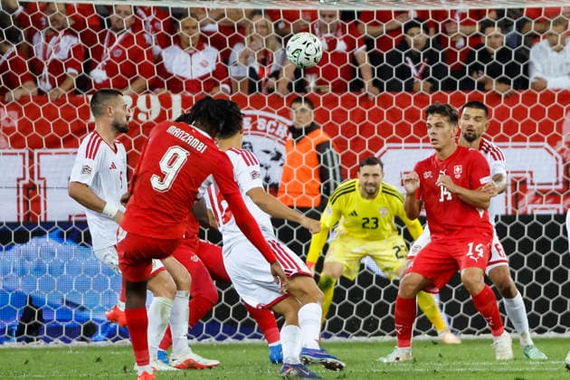 2:0 Tor fuer Schweiz durch Johan Manzambi (Schweiz, 09) , Schweiz, UEFA , Nations League, Matchday 4, Schweiz vs. Nordmazedonien, 06.10.2026, Luzern Swissporarena Schweiz Copyright: xGrantxHubbsx