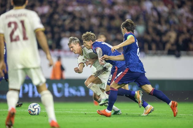 Croatia v Spain - UEFA Nations League 2026 27 Group A3 MD4 Dani Olmo of Spain and Kristijan Jakic of Croatia competes for the ball during the UEFA Nations League 2026 27 group phase match between Croatia and Spain at Stadion Poljud on October 6, 2026 in Split, Croatia.  SanjinxStrukic PIXSELL