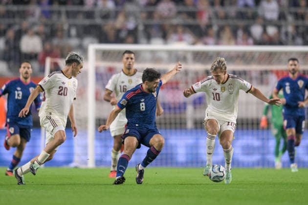 Croatia v Spain - UEFA Nations League 2026 27 Group A3 MD4 Mateo Kovacic of Croatia and Dani Olmo of Spain competes for the ball during the UEFA Nations League 2026 27 group phase match between Croatia and Spain at Stadion Poljud on October 6, 2026 in Split, Croatia.  IgorxSoban PIXSELL