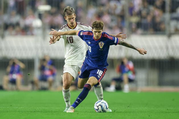 Croatia v Spain - UEFA Nations League 2026 27 Group A3 MD4 Dani Olmo of Spain and Kristijan Jakic of Croatia competes for the ball during the UEFA Nations League 2026 27 group phase match between Croatia and Spain at Stadion Poljud on October 6, 2026 in Split, Croatia.  SanjinxStrukic PIXSELL