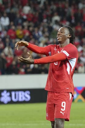 Luzern, Switzerland - October 06: Johan Manzambi (9 SUI) celebrates his goal during the UEFA Nations League match between Switzerland and North Macedonia at thermoplan arena on October 06, 2026 in Luzern, Switzerland. Copyright: xKjetilxWaberx xSPPx Sportspressphoto_SPR247392