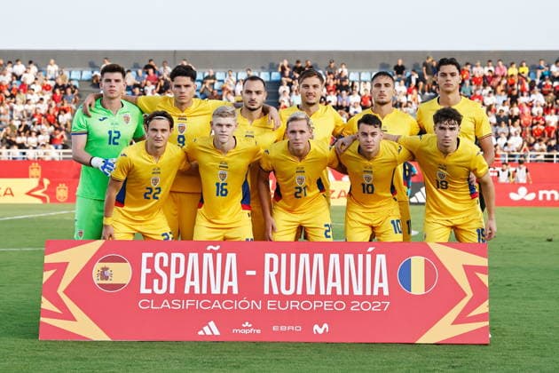 U21, U 21 Romania team group, Mannschaftsbild, Totale line-up (ROU), OCTOBER 6, 2026 - Football Soccer : UEFA Under-21 Championship 2027 qualifying round match between U21 Spain - U21 Romania at the Estadi Municipal de Can Misses in Ibiza, Spain. Noxthirdxpartyxsales  aflo_353868912 MutsuxKawamorix