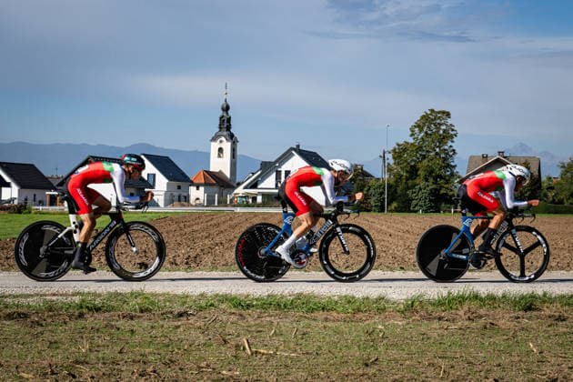 Bulgaria: UEC Road cycling, Rad, Radsport, Strasse European Championships - Ljubljana 2026 MITEV Dimitar - IVANOV Danail - DIMITROV Pavel ( BUL ) Bulgaria Querformat - quer - horizontal - Landscape - Event Veranstaltung: UEC Road Cycling European Championships 2026 Ljubljana - Category Kategorie: Cycling - Road Cycling European Championships - Mixed Relay Men and Women Junior U19 - Location Ort: Europe Slovenia - Sencur - Å enÄur - Discipline: Mixed Relay ( MR ) - Distance: 44 km - Date Datum: 06.10.2026 Tuesday Day 4 -