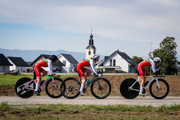 Bulgaria: UEC Road cycling, Rad, Radsport, Strasse European Championships - Ljubljana 2026 VENKOVA Daria - IVANOVA Radost - DIMITROVA IVANOVA Ivet ( BUL ) Bulgaria Querformat - quer - horizontal - Landscape - Event Veranstaltung: UEC Road Cycling European Championships 2026 Ljubljana - Category Kategorie: Cycling - Road Cycling European Championships - Mixed Relay Men and Women Junior U19 - Location Ort: Europe Slovenia - Sencur - Å enÄur - Discipline: Mixed Relay ( MR ) - Distance: 44 km - Date Datum: 06.10.2026 Tuesday Day 4 -