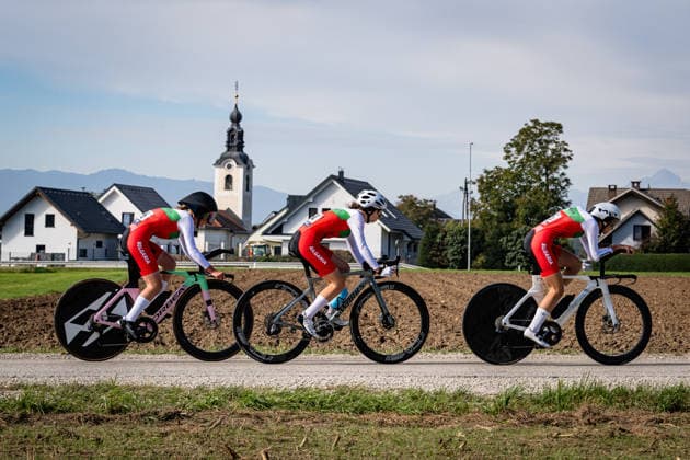 Bulgaria: UEC Road cycling, Rad, Radsport, Strasse European Championships - Ljubljana 2026 VENKOVA Daria - IVANOVA Radost - DIMITROVA IVANOVA Ivet ( BUL ) Bulgaria Querformat - quer - horizontal - Landscape - Event Veranstaltung: UEC Road Cycling European Championships 2026 Ljubljana - Category Kategorie: Cycling - Road Cycling European Championships - Mixed Relay Men and Women Junior U19 - Location Ort: Europe Slovenia - Sencur - Å enÄur - Discipline: Mixed Relay ( MR ) - Distance: 44 km - Date Datum: 06.10.2026 Tuesday Day 4 -